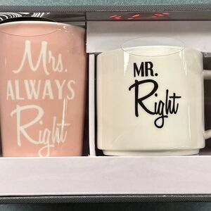 Mr. and Mrs. Right Mug Set - Pink and White